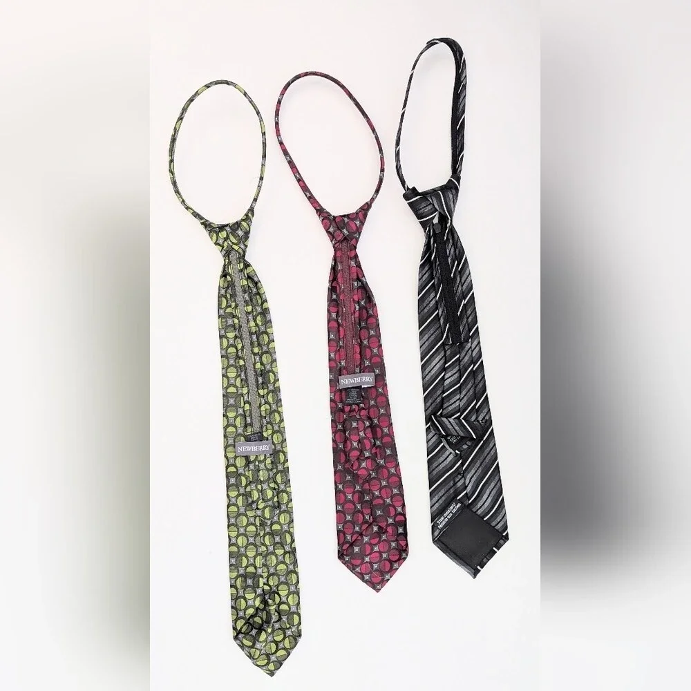 Bundle of 3 Newberry Kids Pre-Knotted/Pre-Tied Adjustable ZIPPER Ties Set